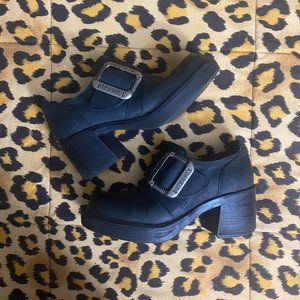 Harley Davidson Black Platform Biker Shoe with Buckle, Size 6